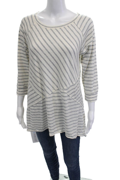 Calvin Klein Womens Tunic 3/4 Sleeve Striped Beige Round Neck Size L