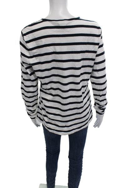 Lauren Ralph Lauren Women Black Striped Cotton Long Sleeve T-Shirt Size XL