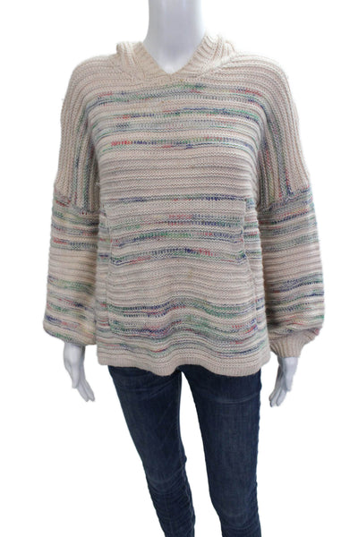Woven Heart Unisex Pullover Sweater Striped Beige Long Sleeve Size S