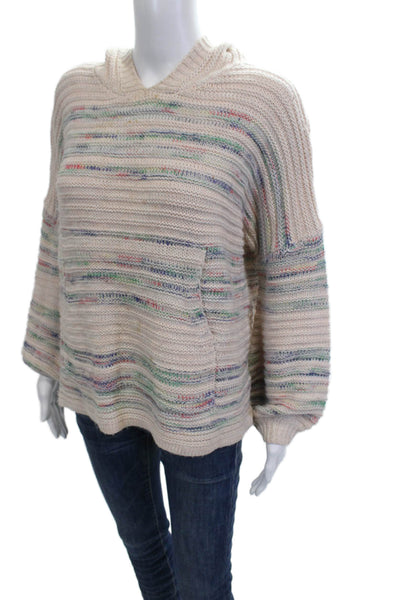 Woven Heart Unisex Pullover Sweater Striped Beige Long Sleeve Size S