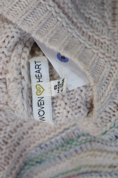 Woven Heart Unisex Pullover Sweater Striped Beige Long Sleeve Size S