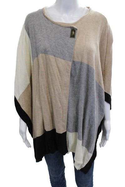 Calvin Klein Womens Beige Geometric Cotton Blend Round Neck Sweater Size One