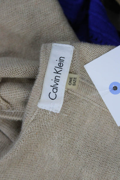 Calvin Klein Womens Beige Geometric Cotton Blend Round Neck Sweater Size One