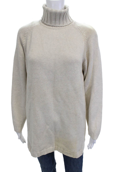 Jeanne Pierre Unisex Pullover Sweaters Turtleneck Beige 100% Cotton Size M