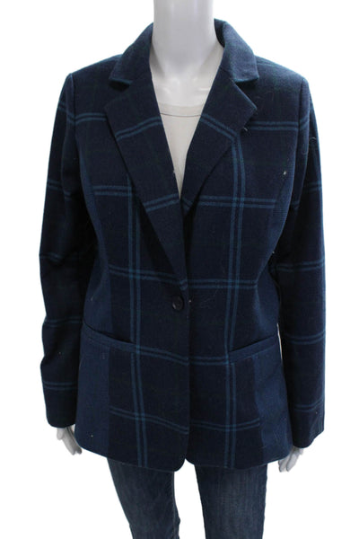 Isaac Mizrahi Womens Dark Blue Plaid Button Blazer Long Sleeve Size 8