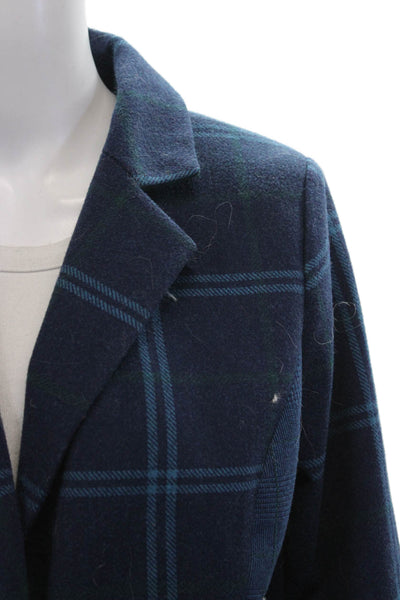 Isaac Mizrahi Womens Dark Blue Plaid Button Blazer Long Sleeve Size 8