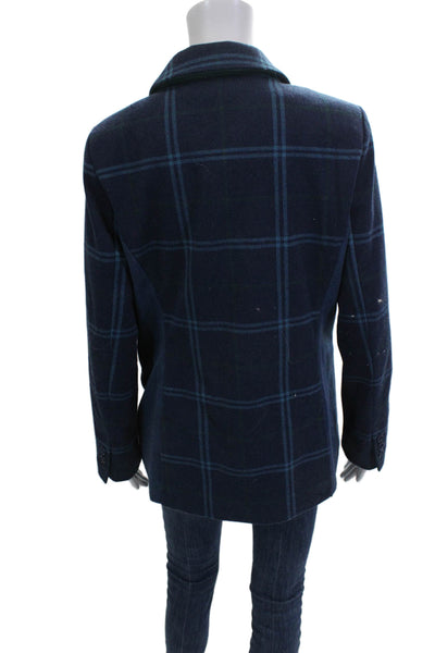 Isaac Mizrahi Womens Dark Blue Plaid Button Blazer Long Sleeve Size 8