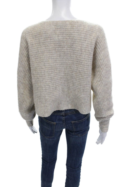 Babaton Women Beige V-Neck Button Pullover Alpaca Blend Long Sleeve Size 2XS
