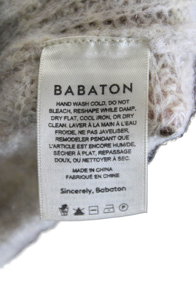Babaton Women Beige V-Neck Button Pullover Alpaca Blend Long Sleeve Size 2XS
