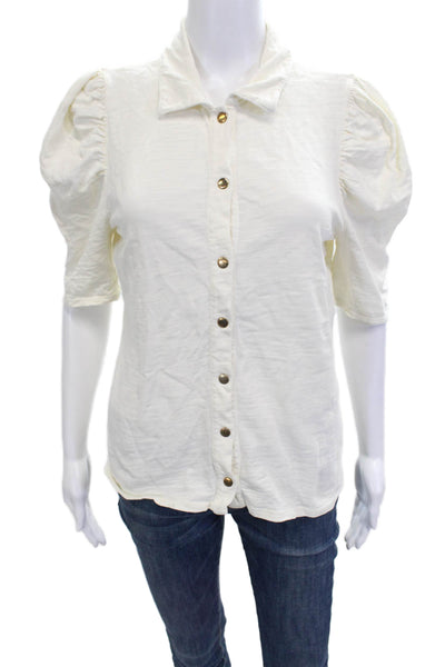 Nation LTD Womens Collared Cotton Button Up Blouse White 3/4 Sleeve Size M