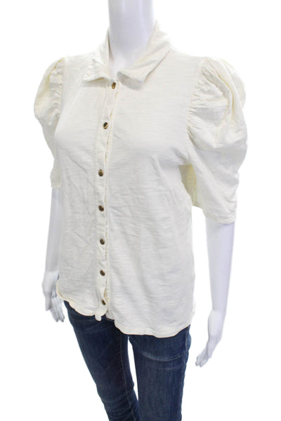 Nation LTD Womens Collared Cotton Button Up Blouse White 3/4 Sleeve Size M