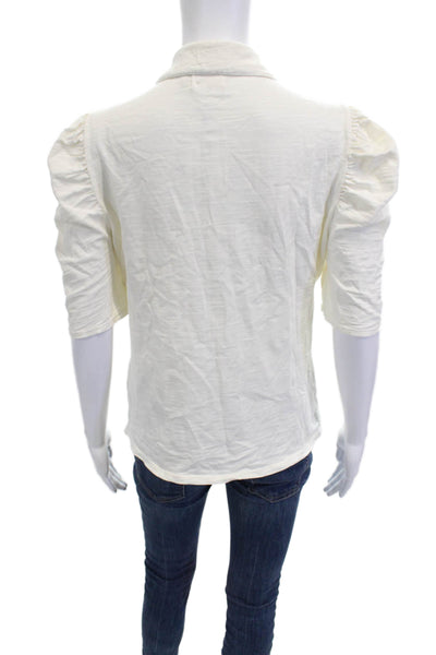 Nation LTD Womens Collared Cotton Button Up Blouse White 3/4 Sleeve Size M