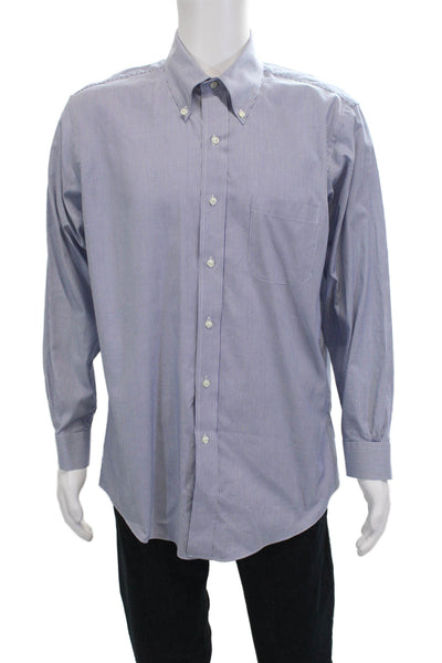 Brooks Brothers Men Button-Down Blue Striped Long Sleeve Big & Tall Size M