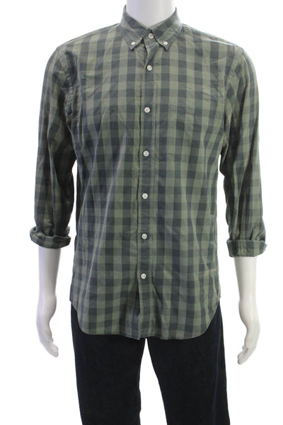 J Crew Mens Button-Down Check Cotton Dress Shirt Green Long Sleeve Size M