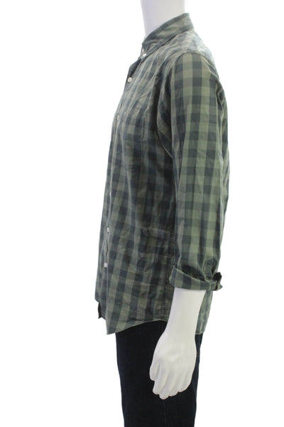 J Crew Mens Button-Down Check Cotton Dress Shirt Green Long Sleeve Size M