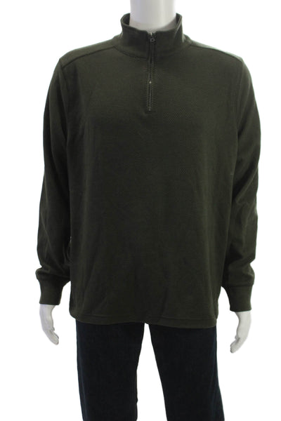 J Crew Mens Pullover Sweater Green Mock Neck Zip Size L
