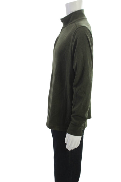 J Crew Mens Pullover Sweater Green Mock Neck Zip Size L