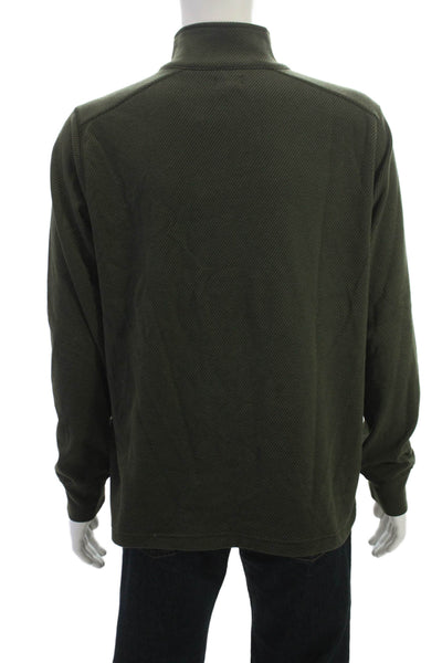 J Crew Mens Pullover Sweater Green Mock Neck Zip Size L