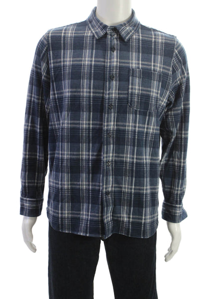 J Crew Mens Button Front Long Sleeve Collared Plaid Shirt Blue Size Large