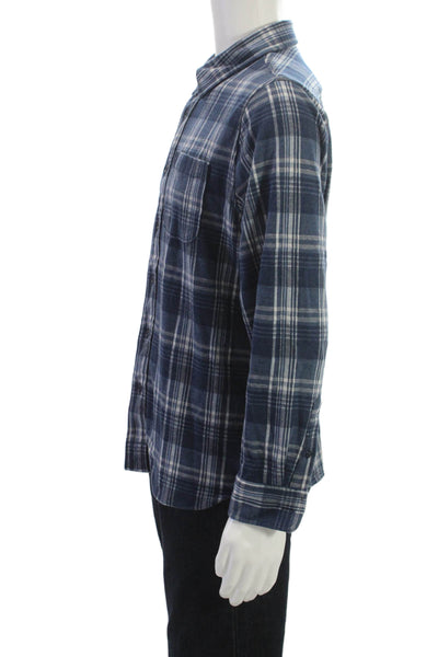 J Crew Mens Button Front Long Sleeve Collared Plaid Shirt Blue Size Large