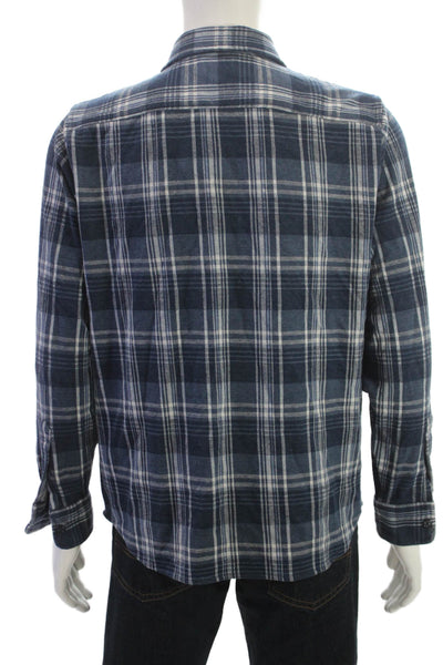 J Crew Mens Button Front Long Sleeve Collared Plaid Shirt Blue Size Large
