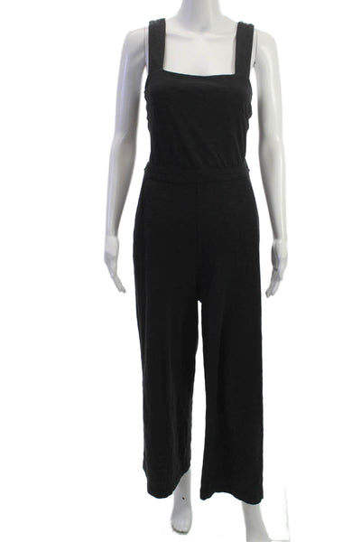 Leallo Women Jumpsuit Sleeveless Square Neck Black Cotton Size S