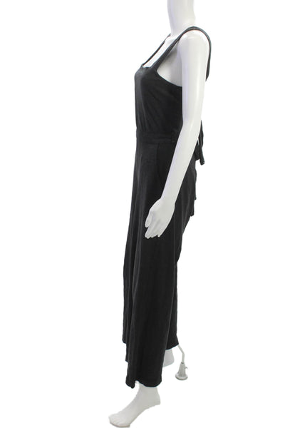 Leallo Women Jumpsuit Sleeveless Square Neck Black Cotton Size S