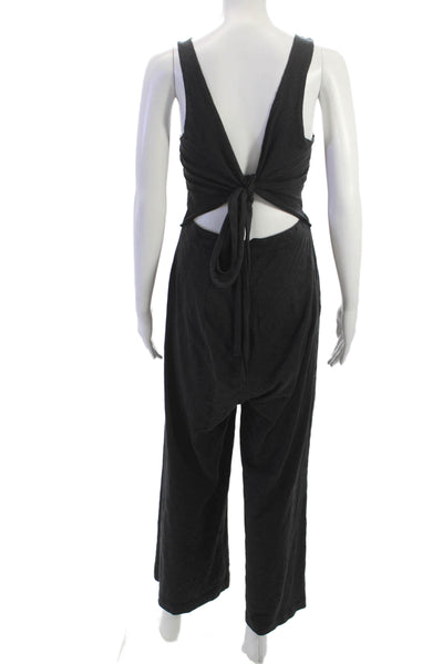 Leallo Women Jumpsuit Sleeveless Square Neck Black Cotton Size S