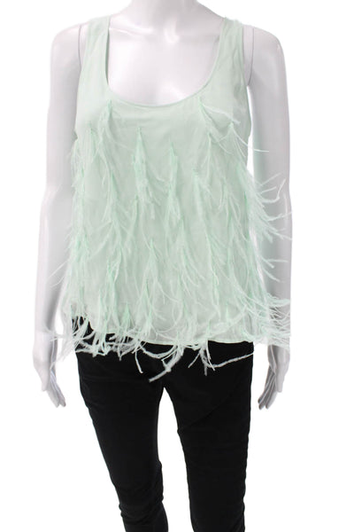 J Crew Women Light Blue Viscose Round Neck Tank Bird Print Size XS