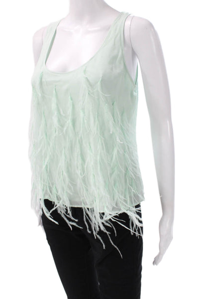 J Crew Women Light Blue Viscose Round Neck Tank Bird Print Size XS