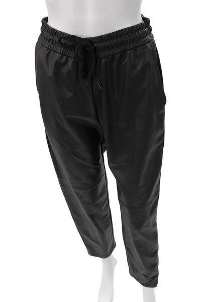 Zara Mens Cropped Jogger Pants Black Polyurethane Drawstring Size XS