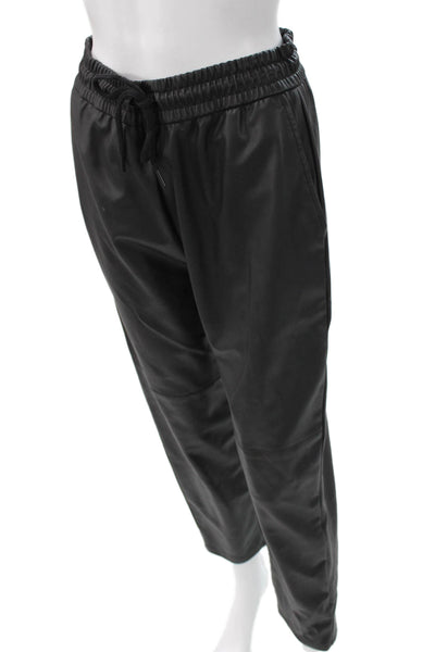 Zara Mens Cropped Jogger Pants Black Polyurethane Drawstring Size XS