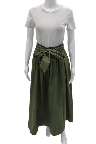 Toccin Women A-Line Wrap Maxi Skirt Green Cotton Spandex Size XS