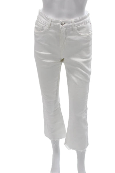 L'Agence Womens Cropped Jeans White High Rise Button 24in Size 26