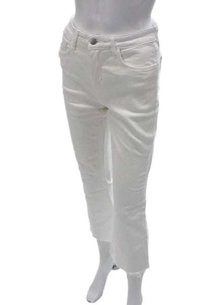 L'Agence Womens Cropped Jeans White High Rise Button 24in Size 26