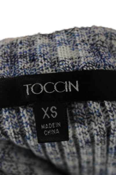 Toccin Women Cropped Button-Up Sweater Blue Crew Neck Short Sleeve 90s Size XS