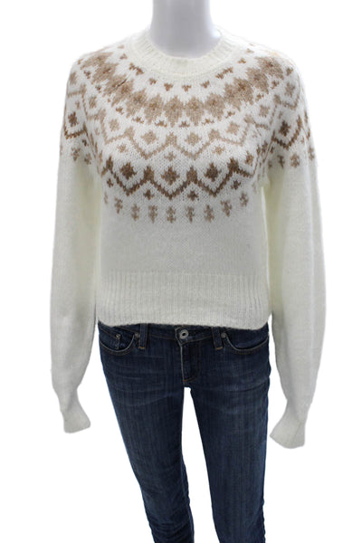 Toccin Women Fair Isle Crew Neck Pullover Sweater White Size XS