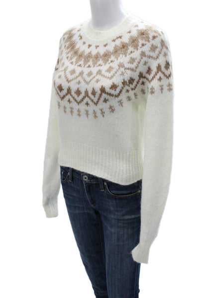 Toccin Women Fair Isle Crew Neck Pullover Sweater White Size XS