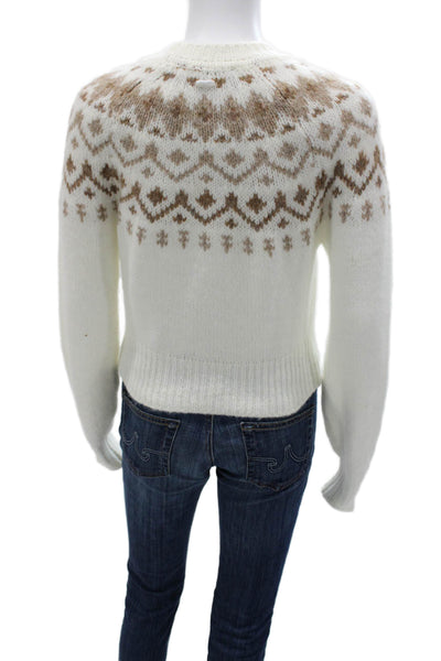 Toccin Women Fair Isle Crew Neck Pullover Sweater White Size XS