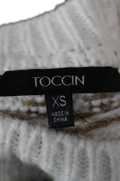 Toccin Women Fair Isle Crew Neck Pullover Sweater White Size XS