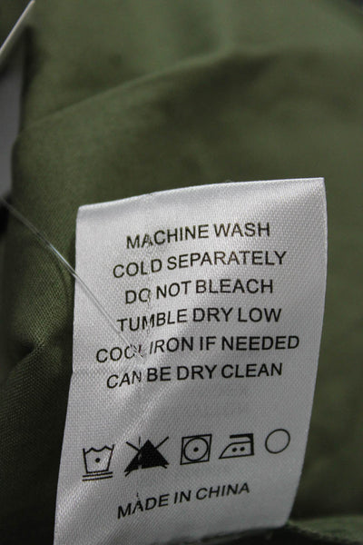 Toccin Women Army Green V Neck Short Sleeve Buckle Blouse Size 2