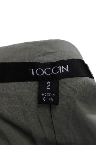 Toccin Women Army Green V Neck Short Sleeve Buckle Blouse Size 2