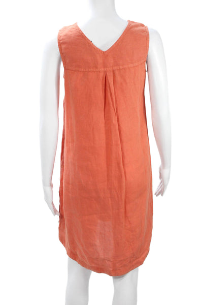 Tahari Women Shift Dress Orange Linen V Neck Sleeveless Midi Petite Size XS