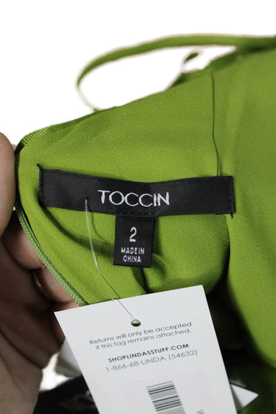 Toccin Womens Sequin High Neck Mini Shift Dress Sleeveless Tie Green Size 2