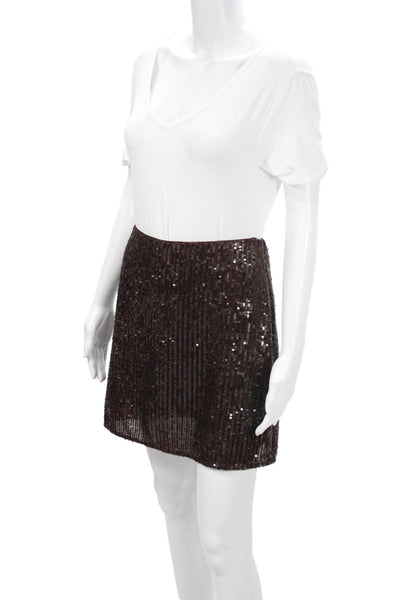 Toccin Womens Sequin Striped Mini Pencil Skirt Brown Size 4