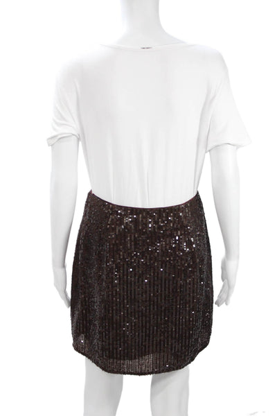 Toccin Womens Sequin Striped Mini Pencil Skirt Brown Size 4