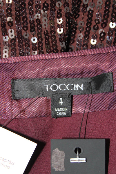 Toccin Womens Sequin Striped Mini Pencil Skirt Brown Size 4
