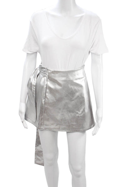 Toccin Womens Gray Mini Wrap Skirt Solid 100% Polyester Short Size 4