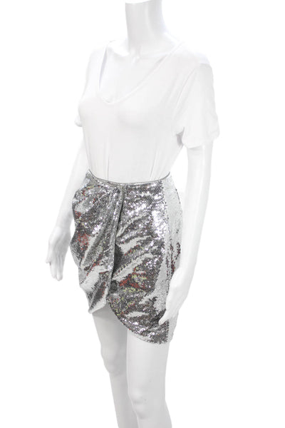 Toccin Women Sequin Mini Wrap Skirt Gray Short Size XS
