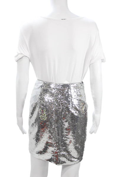 Toccin Women Sequin Mini Wrap Skirt Gray Short Size XS